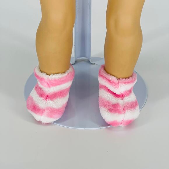 White And Pink Stripe Ankle Height Fluffy Socks for 18 Inch Dolls - GUC - Picture 2 of 12